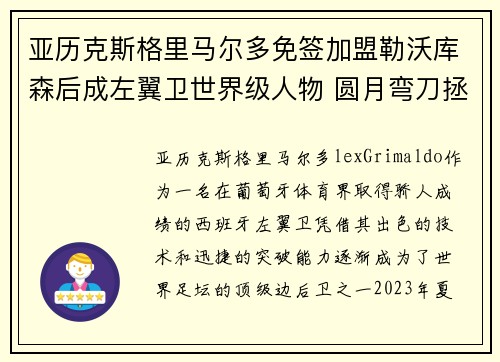 亚历克斯格里马尔多免签加盟勒沃库森后成左翼卫世界级人物 圆月弯刀拯救球队 亚历克斯格里马尔多免签加盟勒沃库森后成左翼卫世界级人物 圆月弯刀拯救球队